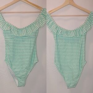 Lolli by‎ Sugar Coast Green Gingham Ruffle Off the Shoulder Small S One Piece